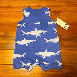 NWT Tea Collection Blue Shark Romper Size 3-6 Months